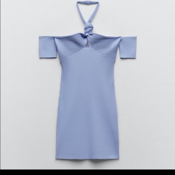Zara NWT ribbed halter knotted off the shoulder ribbed dress. - Picture 6 of 8